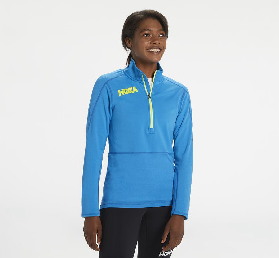 Top Hoka One One Mujer - 1/2 Cremallera Midlayer - Azules - KUP930567